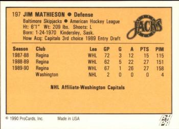 1990-91 ProCards AHL/IHL #197 Jim Mathieson Back