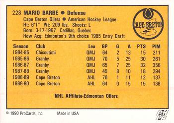 1990-91 ProCards AHL/IHL #228 Mario Barbe Back