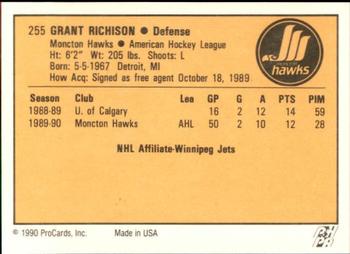 1990-91 ProCards AHL/IHL #255 Grant Richison Back