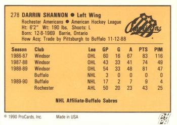 1990-91 ProCards AHL/IHL #278 Darrin Shannon Back