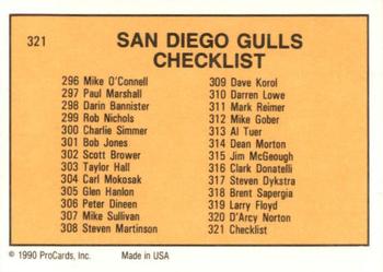 1990-91 ProCards AHL/IHL #321 San Diego Gulls Back