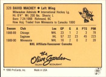 1990-91 ProCards AHL/IHL #328 David Mackey Back
