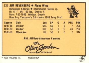 1990-91 ProCards AHL/IHL #339 Jim Revenberg Back