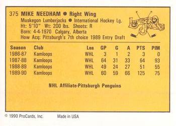 1990-91 ProCards AHL/IHL #375 Mike Needham Back
