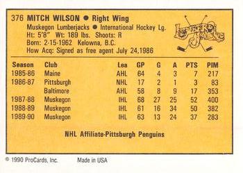 1990-91 ProCards AHL/IHL #376 Mitch Wilson Back