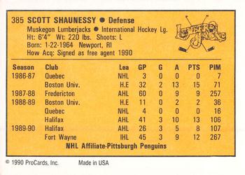 1990-91 ProCards AHL/IHL #385 Scott Shaunessy Back
