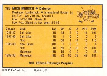 1990-91 ProCards AHL/IHL #386 Mike Mersch Back