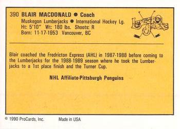 1990-91 ProCards AHL/IHL #390 Blair MacDonald Back