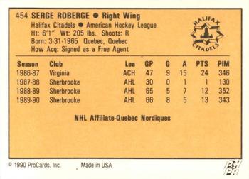 1990-91 ProCards AHL/IHL #454 Serge Roberge Back