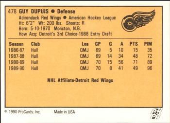 1990-91 ProCards AHL/IHL #478 Guy Dupuis Back