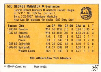 1990-91 ProCards AHL/IHL #500 George Maneluk Back