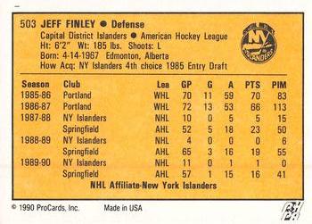 1990-91 ProCards AHL/IHL #503 Jeff Finley Back