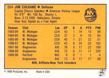 1990-91 ProCards AHL/IHL #504 Jim Culhane Back