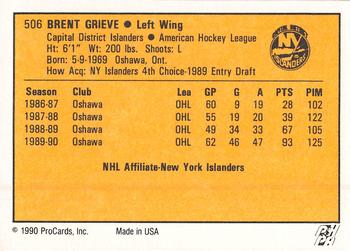 1990-91 ProCards AHL/IHL #506 Brent Grieve Back