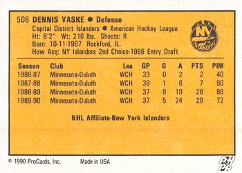 1990-91 ProCards AHL/IHL #508 Dennis Vaske Back