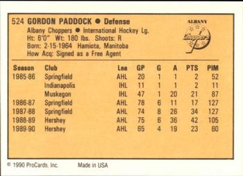 1990-91 ProCards AHL/IHL #524 Gordon Paddock Back