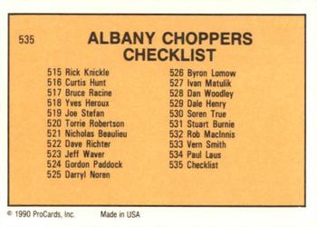 1990-91 ProCards AHL/IHL #535 Albany Choppers Back