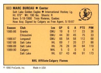 1990-91 ProCards AHL/IHL #603 Marc Bureau Back