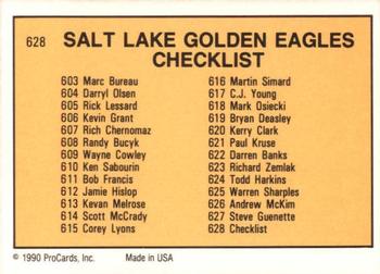 1990-91 ProCards AHL/IHL #628 Salt Lake Golden Eagles Back