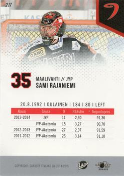 2014-15 Cardset Finland #217 Sami Rajaniemi Back