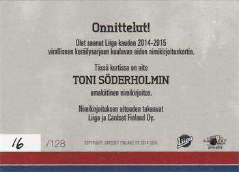 2014-15 Cardset Finland - Signature #NNO Toni Söderholm Back