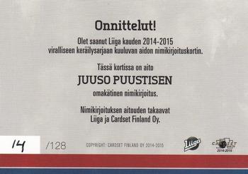 2014-15 Cardset Finland - Signature #NNO Juuso Puustinen Back