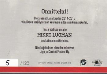 2014-15 Cardset Finland - Signature #NNO Mikko Luoma Back