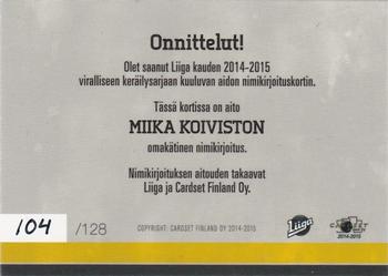 2014-15 Cardset Finland - Signature #NNO Miika Koivisto Back