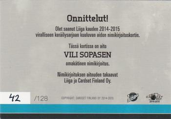 2014-15 Cardset Finland - Signature #NNO Vili Sopanen Back