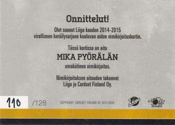 2014-15 Cardset Finland - Signature #NNO Mika Pyörälä Back