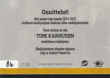 2014-15 Cardset Finland - Signature #NNO Tomi Karhunen Back
