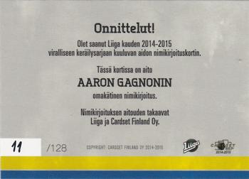 2014-15 Cardset Finland - Signature #NNO Aaron Gagnon Back