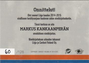 2014-15 Cardset Finland - Signature #NNO Markus Kankaanperä Back