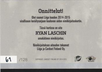 2014-15 Cardset Finland - Signature #NNO Ryan Lasch Back