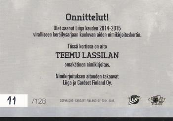 2014-15 Cardset Finland - Signature #NNO Teemu Lassila Back