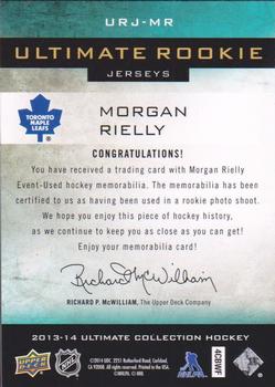 2013-14 Upper Deck Ultimate Collection - Ultimate Rookie Jerseys #URJ-MR Morgan Rielly Back