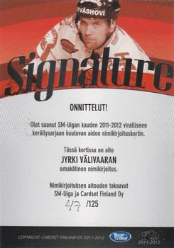 2011-12 Cardset Finland - Signature #NNO Jyrki Välivaara Back