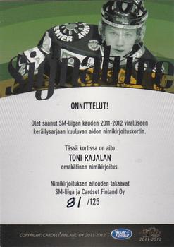 2011-12 Cardset Finland - Signature #NNO Toni Rajala Back