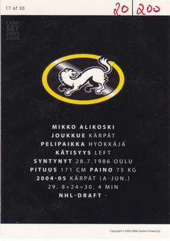 2005-06 Cardset Finland - Future Stars Holo-Red #17 Mikko Alikoski Back