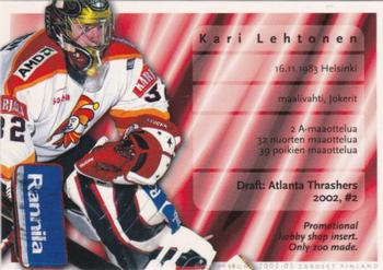 2002-03 Cardset Finland #NNO Kari Lehtonen Back