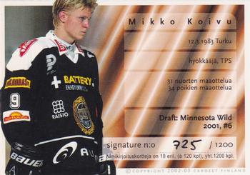 2002-03 Cardset Finland - Signatures Series 1 #NNO Mikko Koivu Back