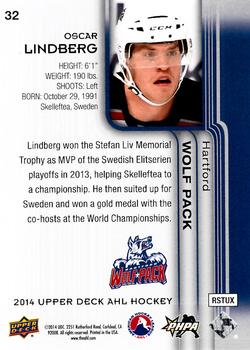 2014 Upper Deck AHL #32 Oscar Lindberg Back