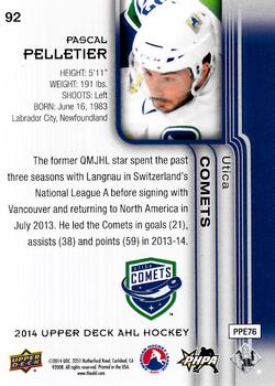 2014 Upper Deck AHL #92 Pascal Pelletier Back