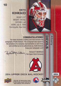 2014 Upper Deck AHL - Autographs #10 Keith Kinkaid Back