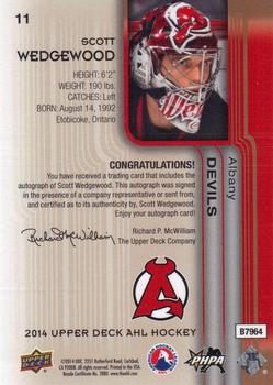 2014 Upper Deck AHL - Autographs #11 Scott Wedgewood Back