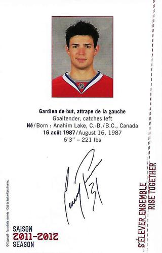 2011-12 Montreal Canadiens #NNO Carey Price Back