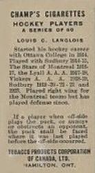 1924-25 Champ's Cigarettes (C144) #NNO Louis C. Langlois Back
