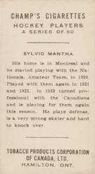 1924-25 Champ's Cigarettes (C144) #NNO Sylvio Mantha Back