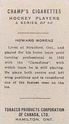 1924-25 Champ's Cigarettes (C144) #NNO Howard Morenz Back