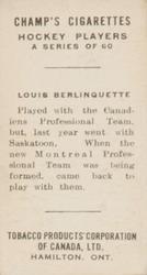1924-25 Champ's Cigarettes (C144) #NNO Louis Berlinquette Back